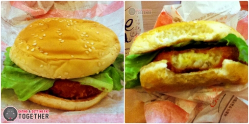 Burger tôm nguyên bản và khi bị cắn mất 1 miếng :))